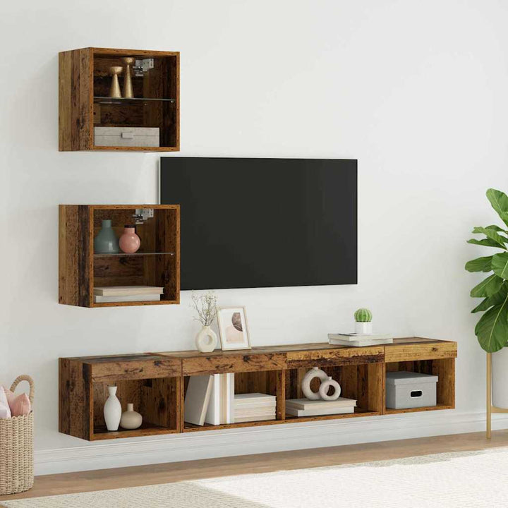 TV vægenheder med LED med LED 5 pcs Gammelt træ Konstrueret træ