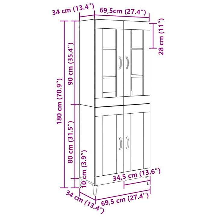 Highboard Sort eg 69,5 x 34 x 180 cm Konstrueret træ