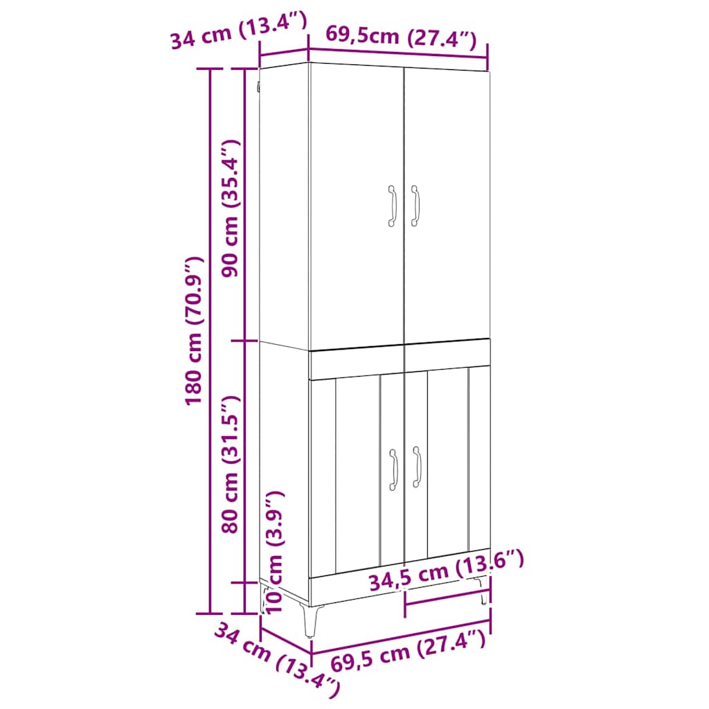 Highboard Sort eg 69,5 x 34 x 180 cm Konstrueret træ