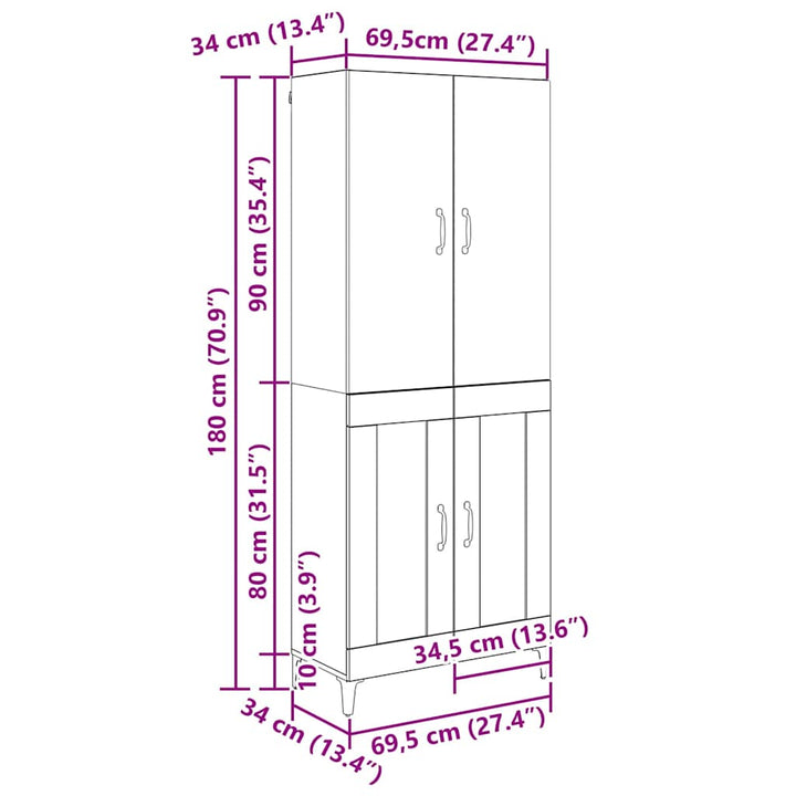 Highboard Sort eg 69,5 x 34 x 180 cm Konstrueret træ