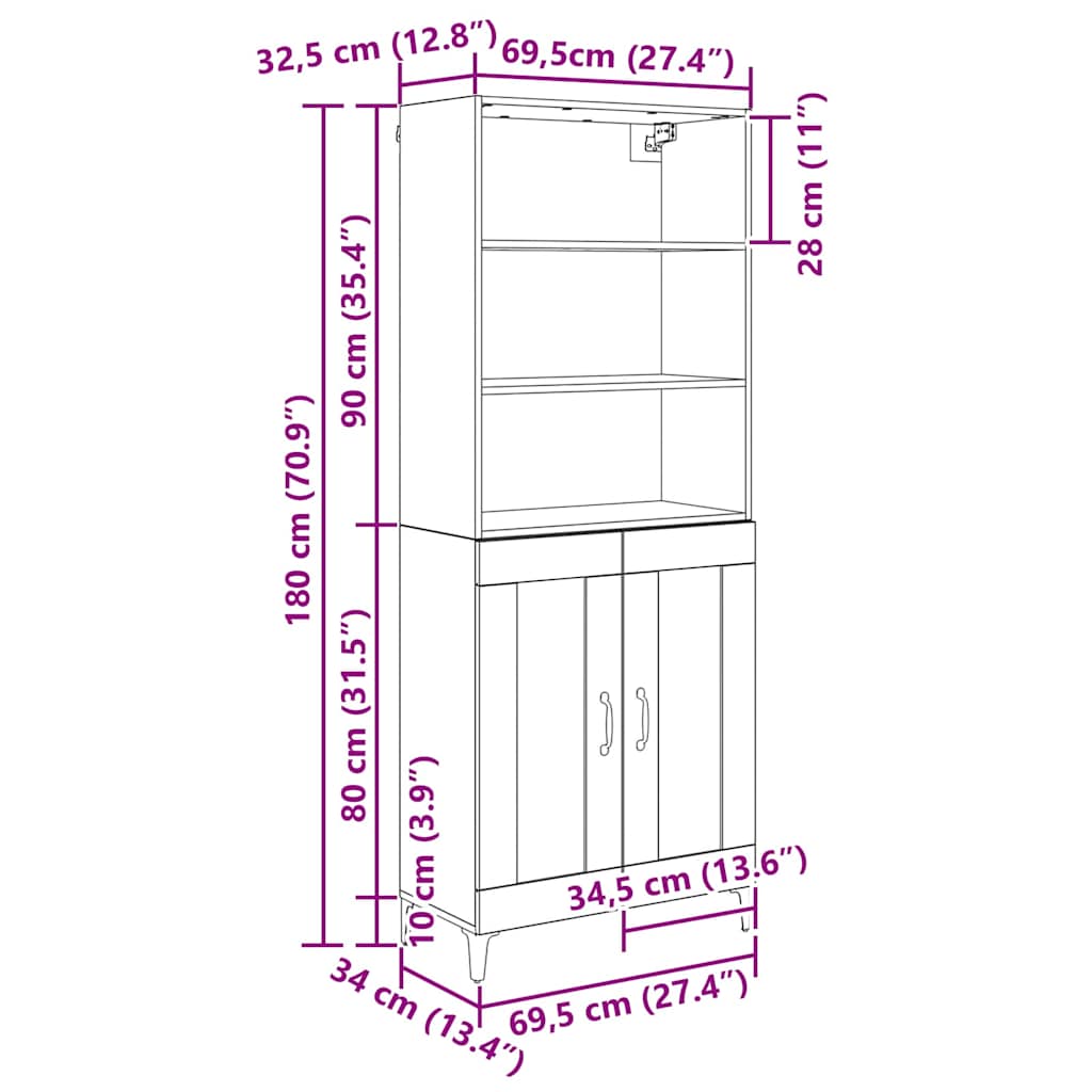 Highboard 2 stk. artisan eg 69,5 x 34 x 180 cm Konstrueret træ