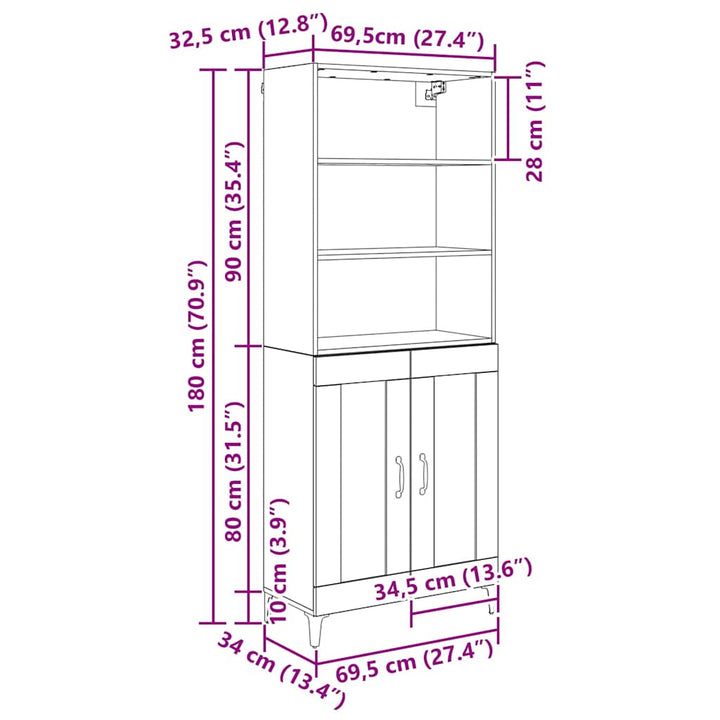 Highboard 2 stk. Sort eg 69,5 x 34 x 180 cm Konstrueret træ