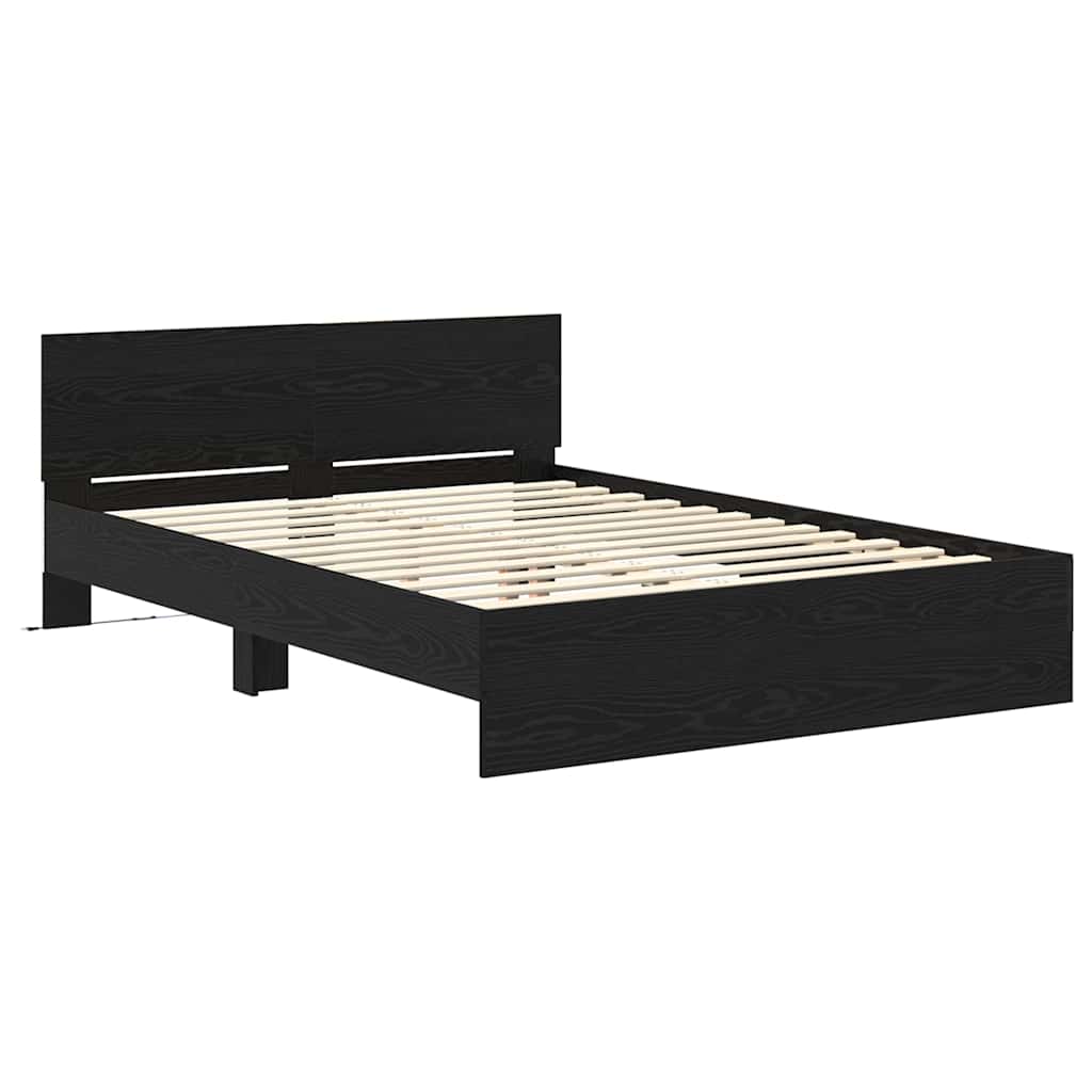 Sengestel med hovedgærde Sort eg 120 x 190 cm Konstrueret træ