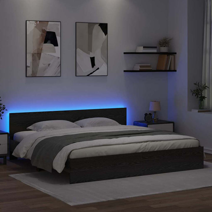 Sengestel med hovedgærde Sort eg 180 x 200 cm Konstrueret træ