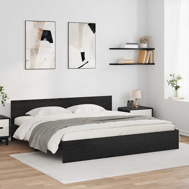 Sengestel med hovedgærde Sort eg 180 x 200 cm Konstrueret træ