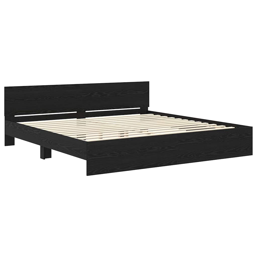 Sengestel med hovedgærde Sort eg 180 x 200 cm Konstrueret træ