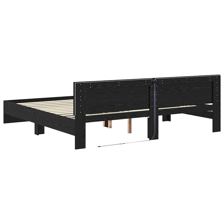 Sengestel med hovedgærde Sort eg 180 x 200 cm Konstrueret træ