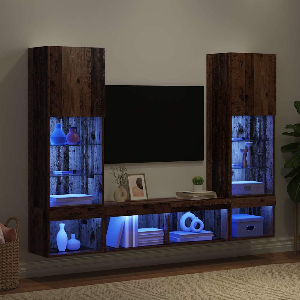 TV vægenheder med LED med LED 5 pcs Gammelt træ Konstrueret træ