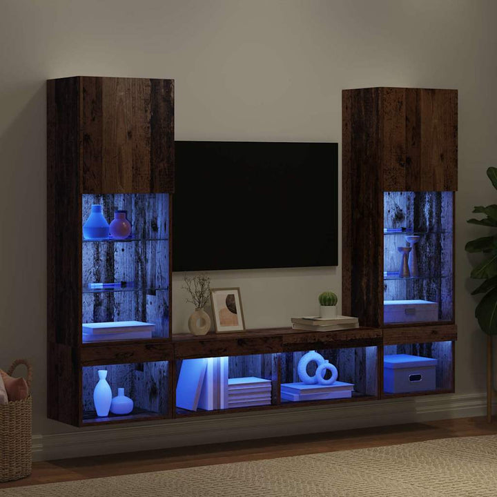 TV vægenheder med LED med LED 5 pcs Gammelt træ Konstrueret træ