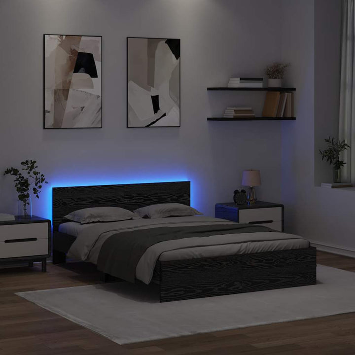Sengestel med hovedgærde Sort eg 160 x 200 cm Konstrueret træ