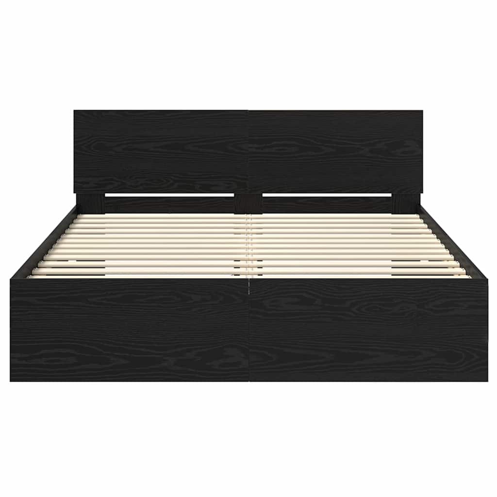 Sengestel med hovedgærde Sort eg 160 x 200 cm Konstrueret træ