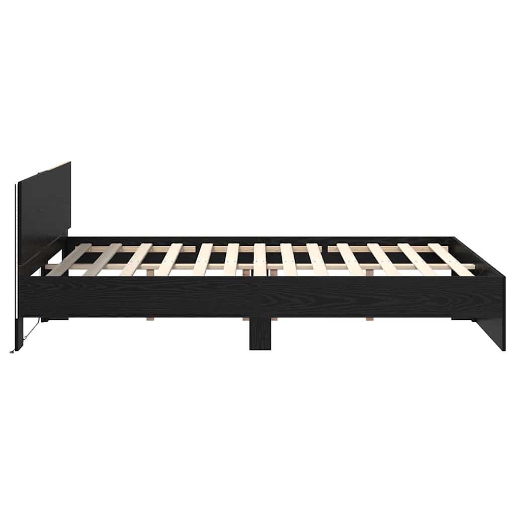 Sengestel med hovedgærde Sort eg 160 x 200 cm Konstrueret træ