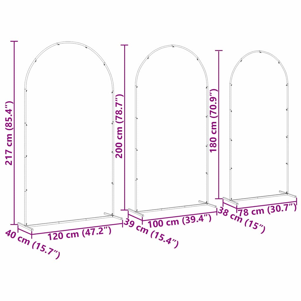 Bryllupsbue 3 stk. Hvid 120 x 40 x 217 cm Stål