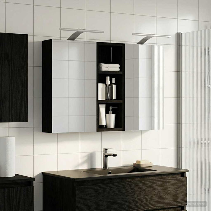 Badeværelsesskabsæt 3 stk. 80 x 10,5 x 50 cm Konstrueret træ