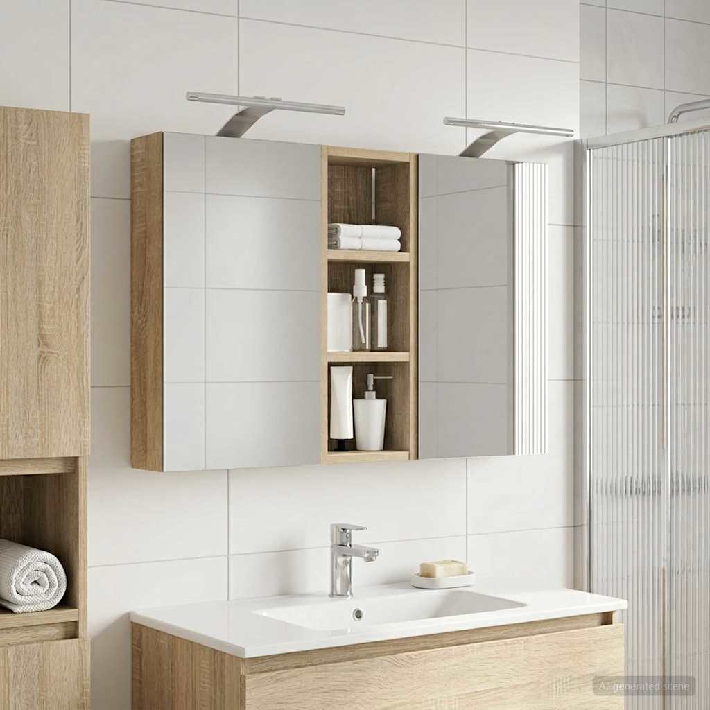 Badeværelsesskabsæt 3 pcs 80 x 10,5 x 50 cm Konstrueret træ