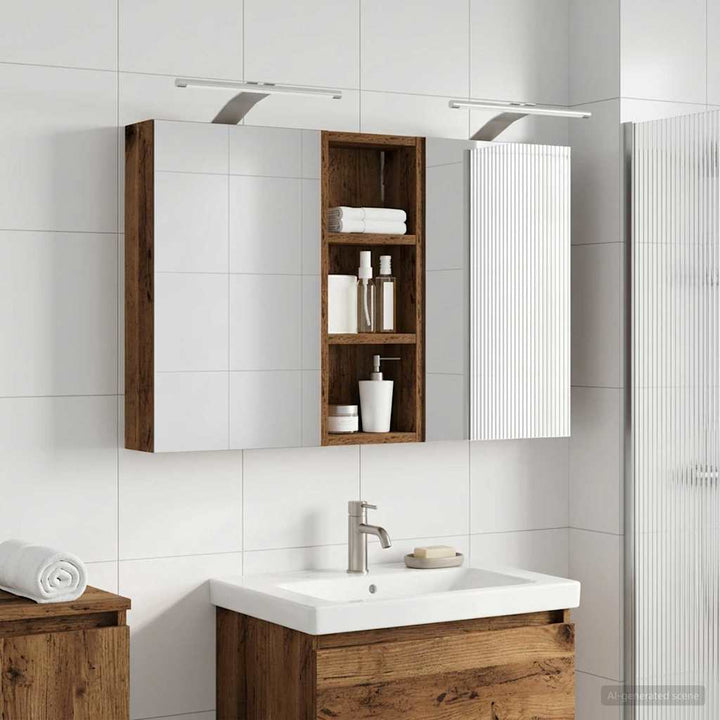 Badeværelsesskabsæt 3 stk. 80 x 10,5 x 50 cm Konstrueret træ