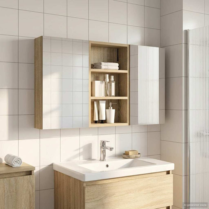 Badeværelsesskabsæt 3 pcs 90 x 10,5 x 50 cm Konstrueret træ