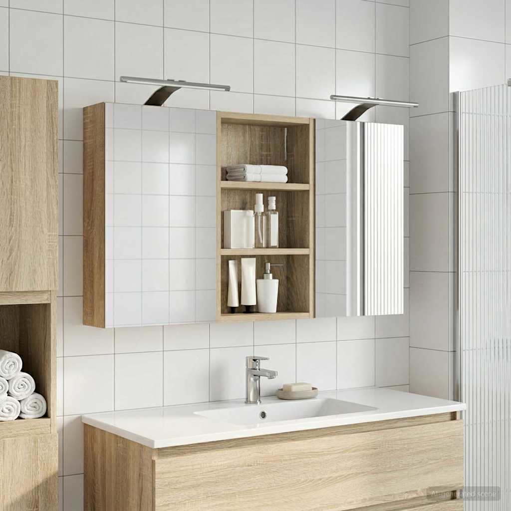 Badeværelsesskabsæt 3 pcs 90 x 10,5 x 50 cm Konstrueret træ