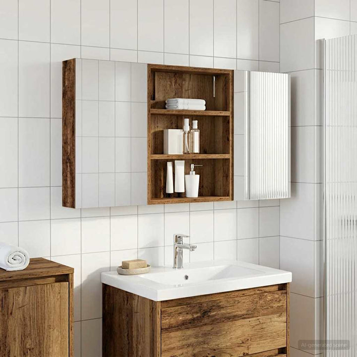 Badeværelsesskabsæt 3 pcs 100 x 10,5 x 50 cm Konstrueret træ