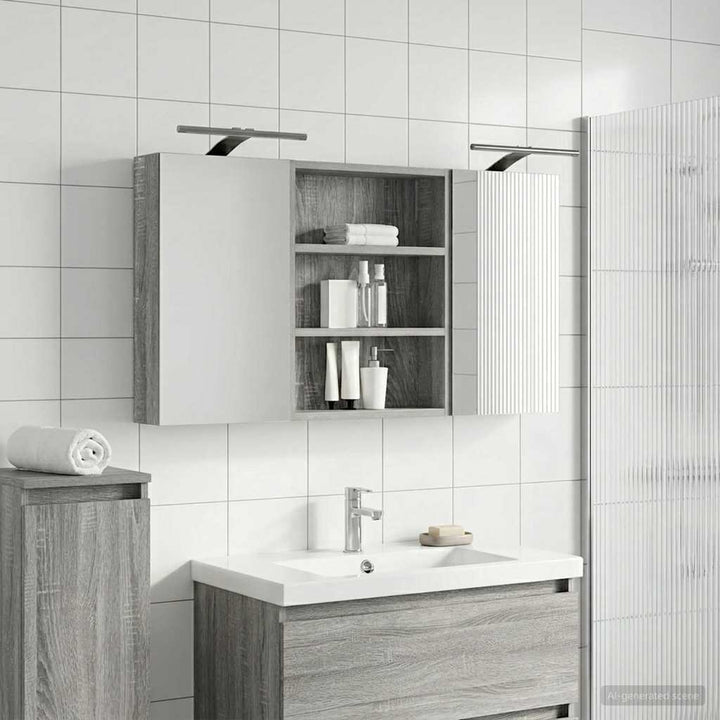 Badeværelsesskabsæt 3 pcs 100 x 10,5 x 50 cm Konstrueret træ
