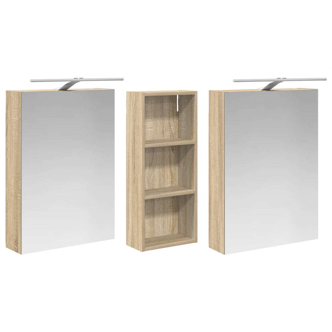 Badeværelsesskabsæt 3 stk. 130 x 14,5 x 70 cm Konstrueret træ
