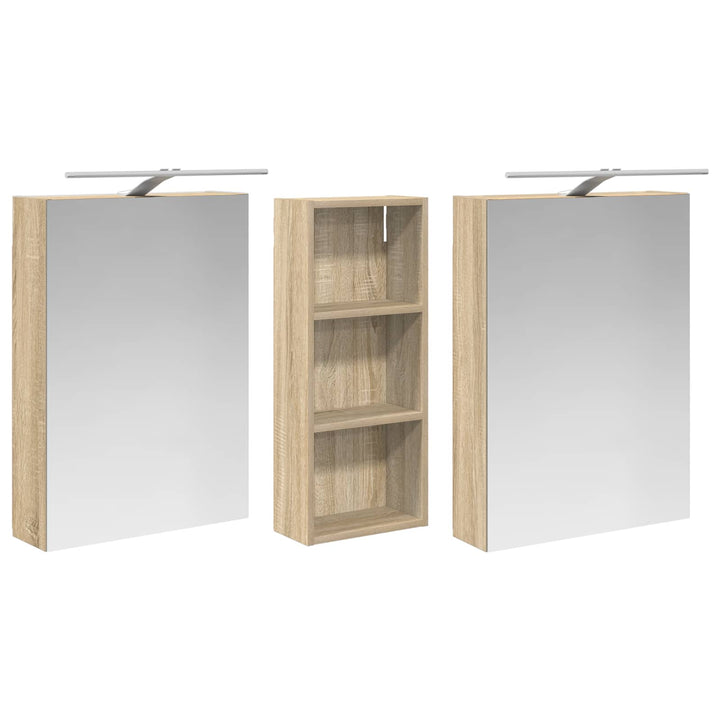 Badeværelsesskabsæt 3 stk. 130 x 14,5 x 70 cm Konstrueret træ