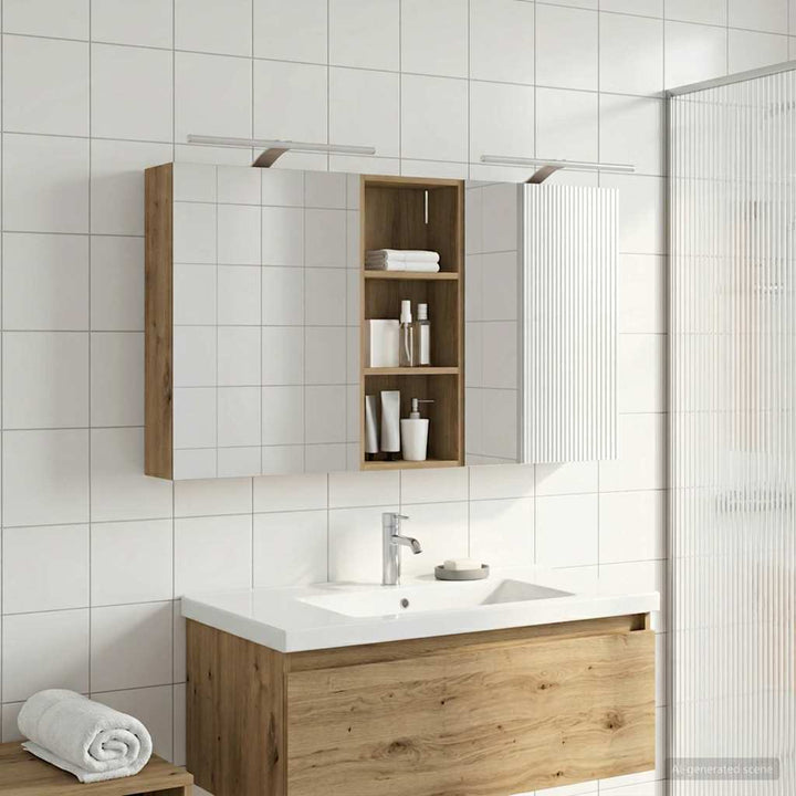 Badeværelsesskabsæt 3 stk. 130 x 14,5 x 70 cm Konstrueret træ