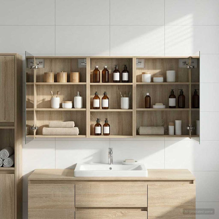 Badeværelsesskabsæt 3 pcs 140 x 14,5 x 70 cm Konstrueret træ