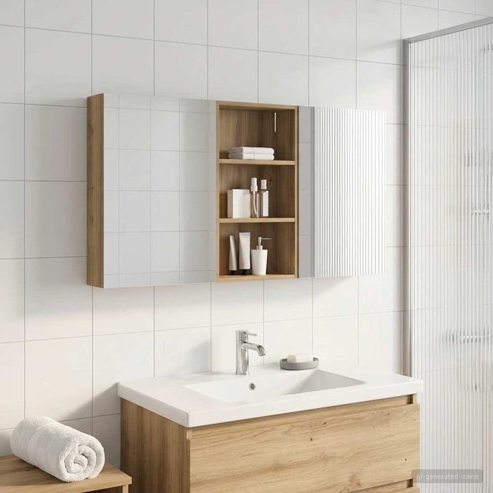 Badeværelsesskabsæt 3 pcs 140 x 14,5 x 70 cm Konstrueret træ