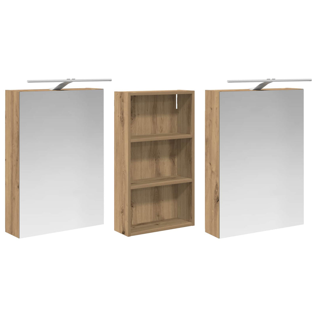 Badeværelsesskabsæt 3 stk. 140 x 14,5 x 70 cm Konstrueret træ