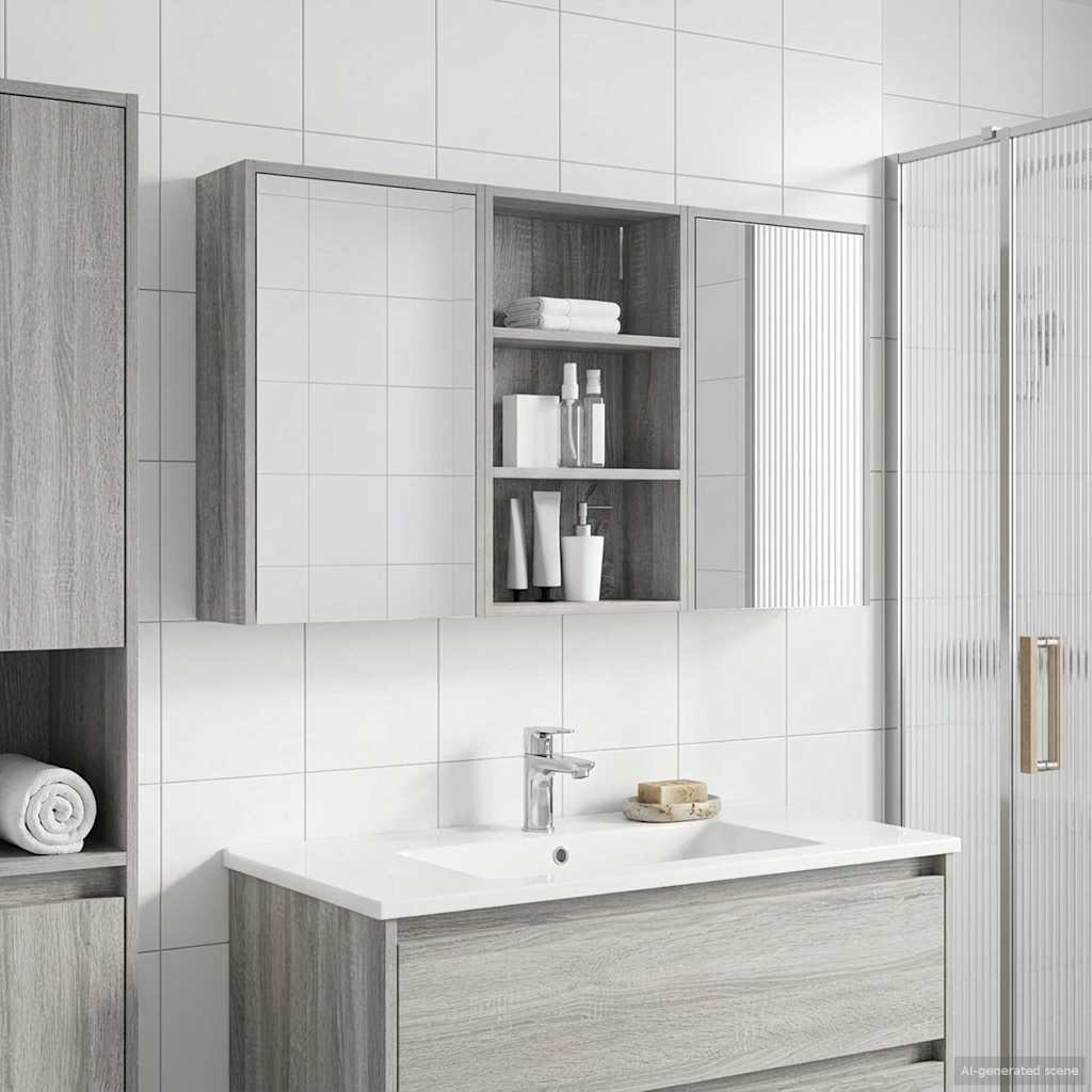 Badeværelsesskabsæt 3 stk. 126 x 16 x 62.5 cm Konstrueret træ