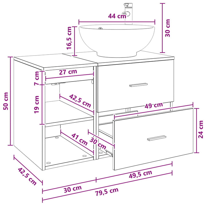 Badeværelsesmøbel sæt 2 pcs Gammelt træ Konstrueret træ
