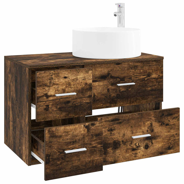 Badeværelsesmøbel sæt 2 stk. Røget eg Konstrueret træ