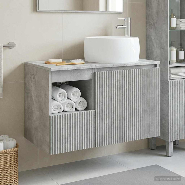 Badeværelsesmøbel sæt 2 stk. Betongrå Konstrueret træ