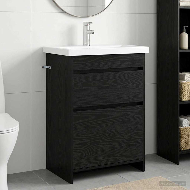 Badeværelsesmøbel sæt Sort eg 61 x 40 x 84,5 cm Konstrueret træ
