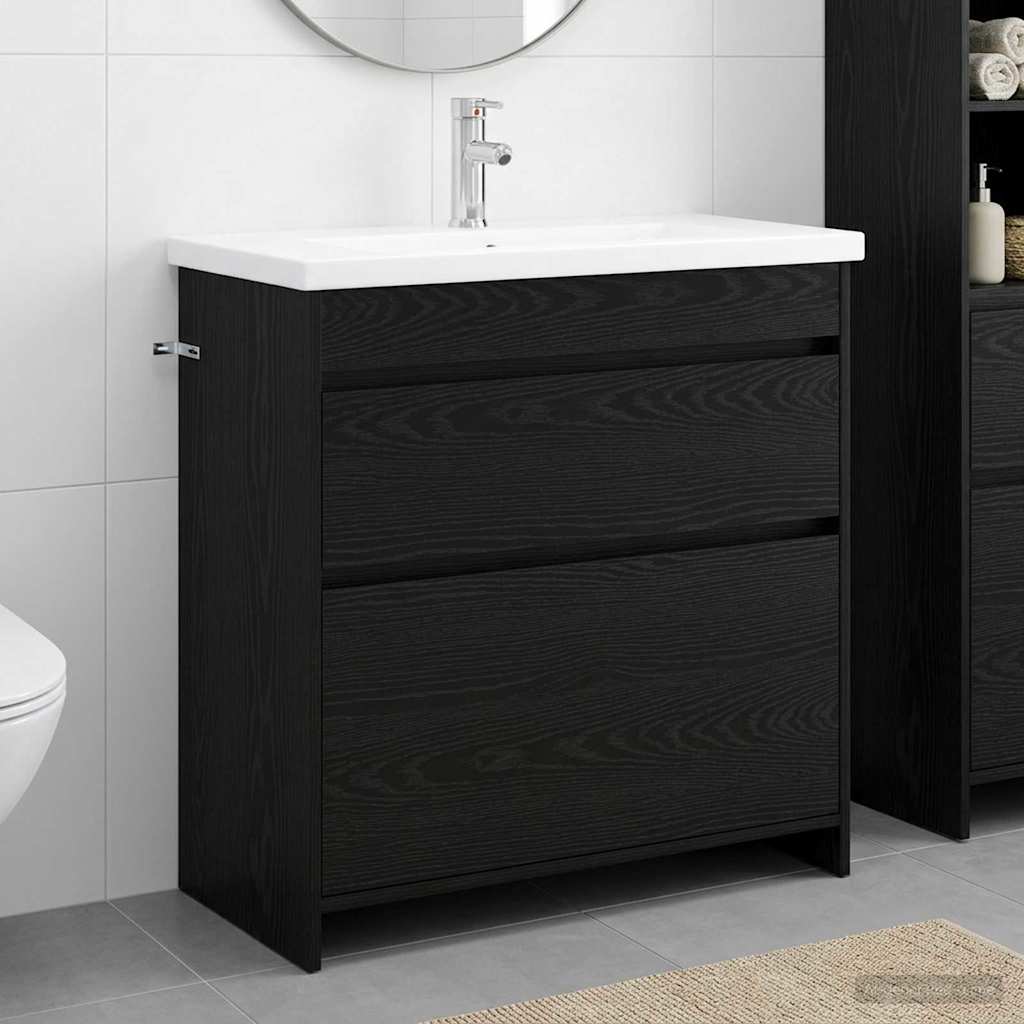 Badeværelsesmøbel sæt Sort eg 81 x 40 x 84,5 cm Konstrueret træ