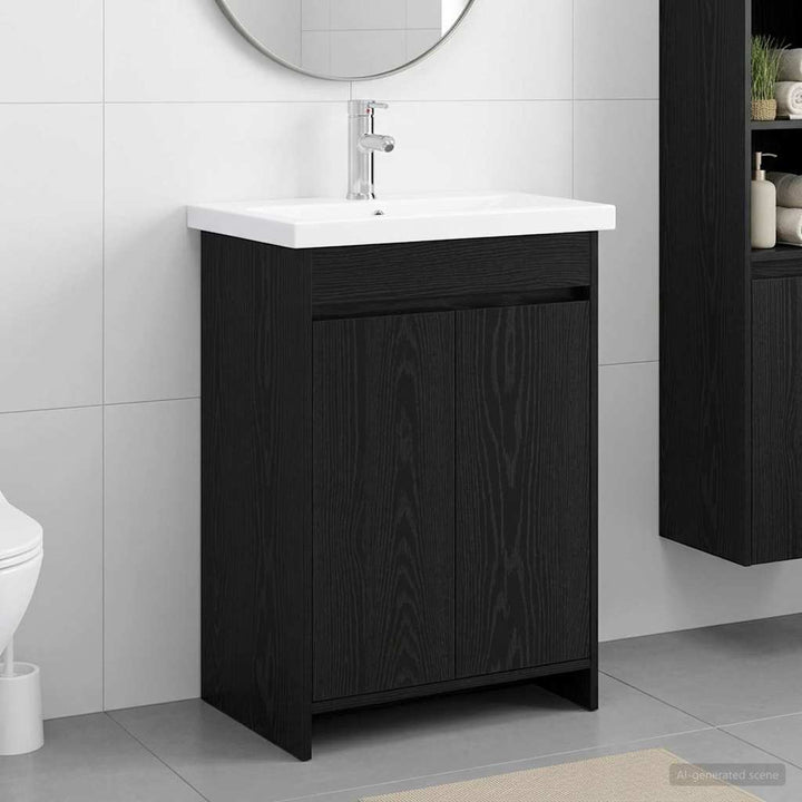Badeværelsesmøbel sæt Sort eg 61 x 40 x 84,5 cm Konstrueret træ