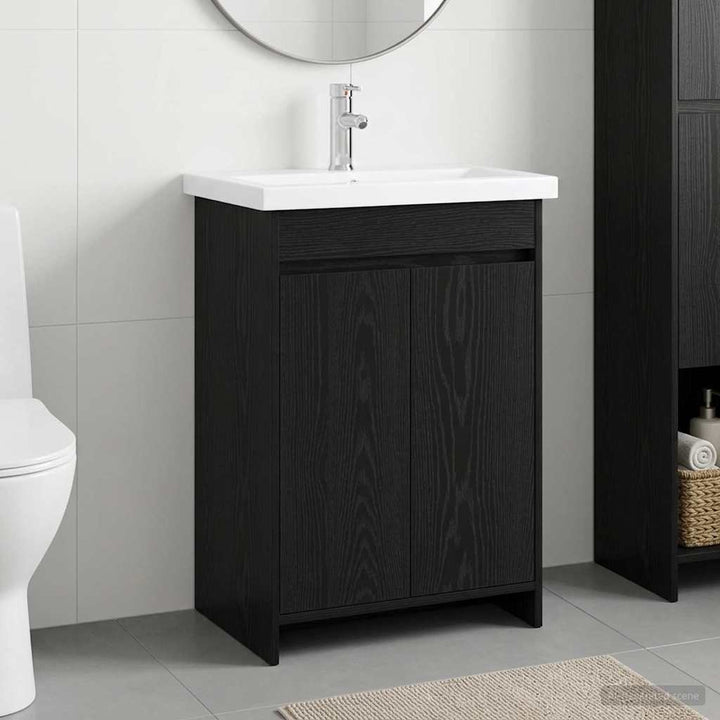 Badeværelsesmøbel sæt Sort eg 81 x 40 x 84,5 cm Konstrueret træ