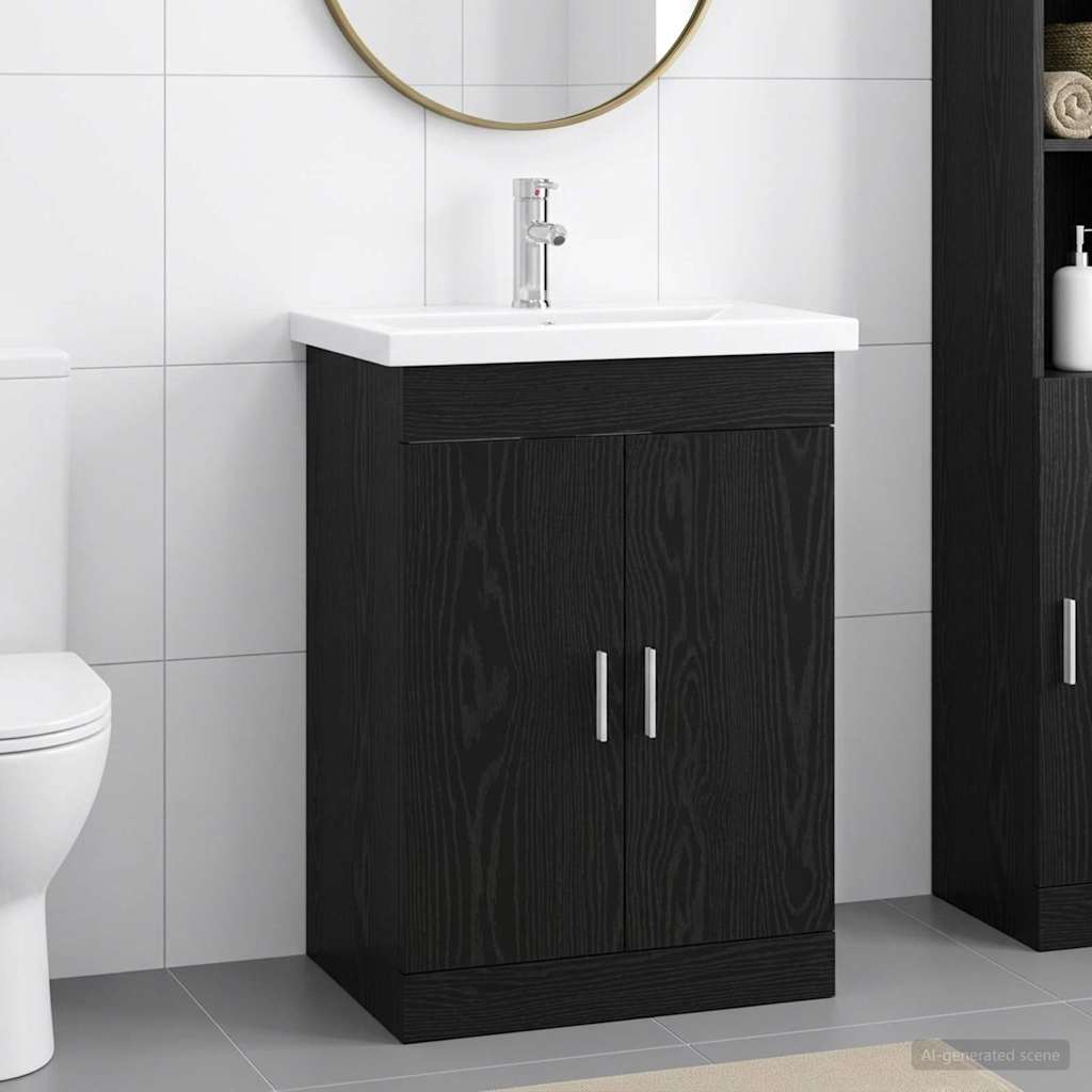 Badeværelsesmøbel sæt Sort eg 61 x 40 x 84,5 cm Konstrueret træ