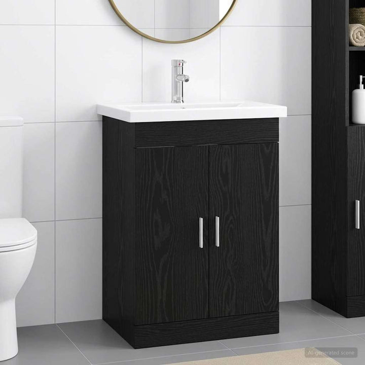 Badeværelsesmøbel sæt Sort eg 61 x 40 x 84,5 cm Konstrueret træ