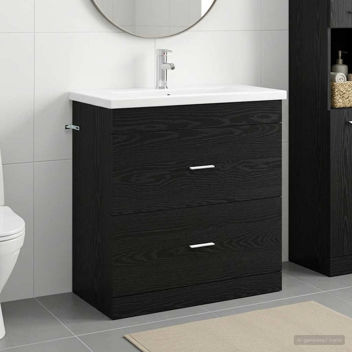 Badeværelsesmøbel sæt Sort eg 81 x 40 x 84,5 cm Konstrueret træ