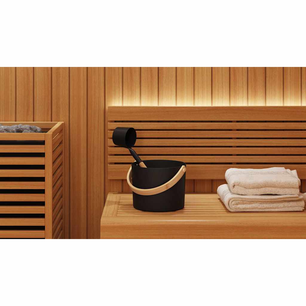 Sauna tilbehørs sæt 2 pcs Sort Aluminium og massivt fyrretræ