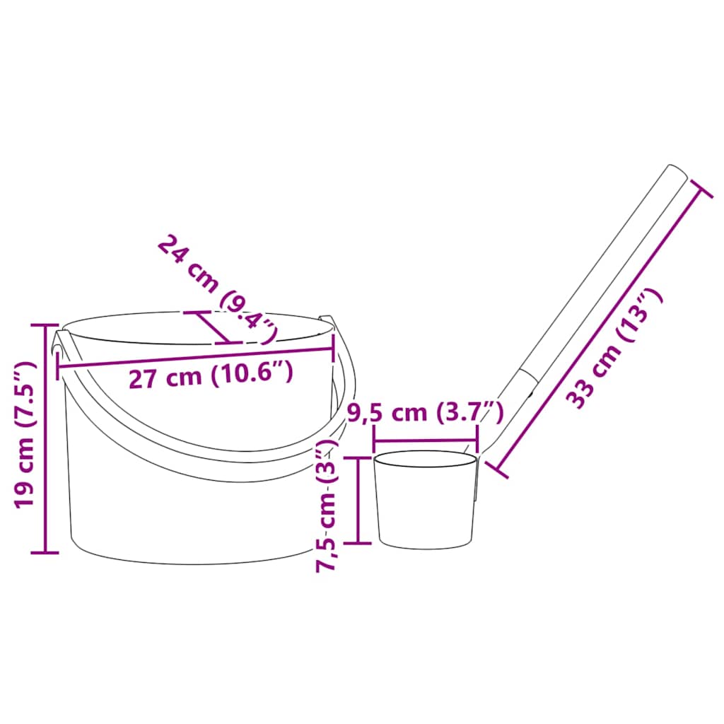 Sauna tilbehørs sæt 2 pcs Sort Aluminium og massivt fyrretræ
