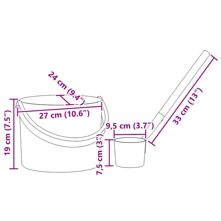 Sauna tilbehørs sæt 2 pcs Sort Aluminium og massivt fyrretræ