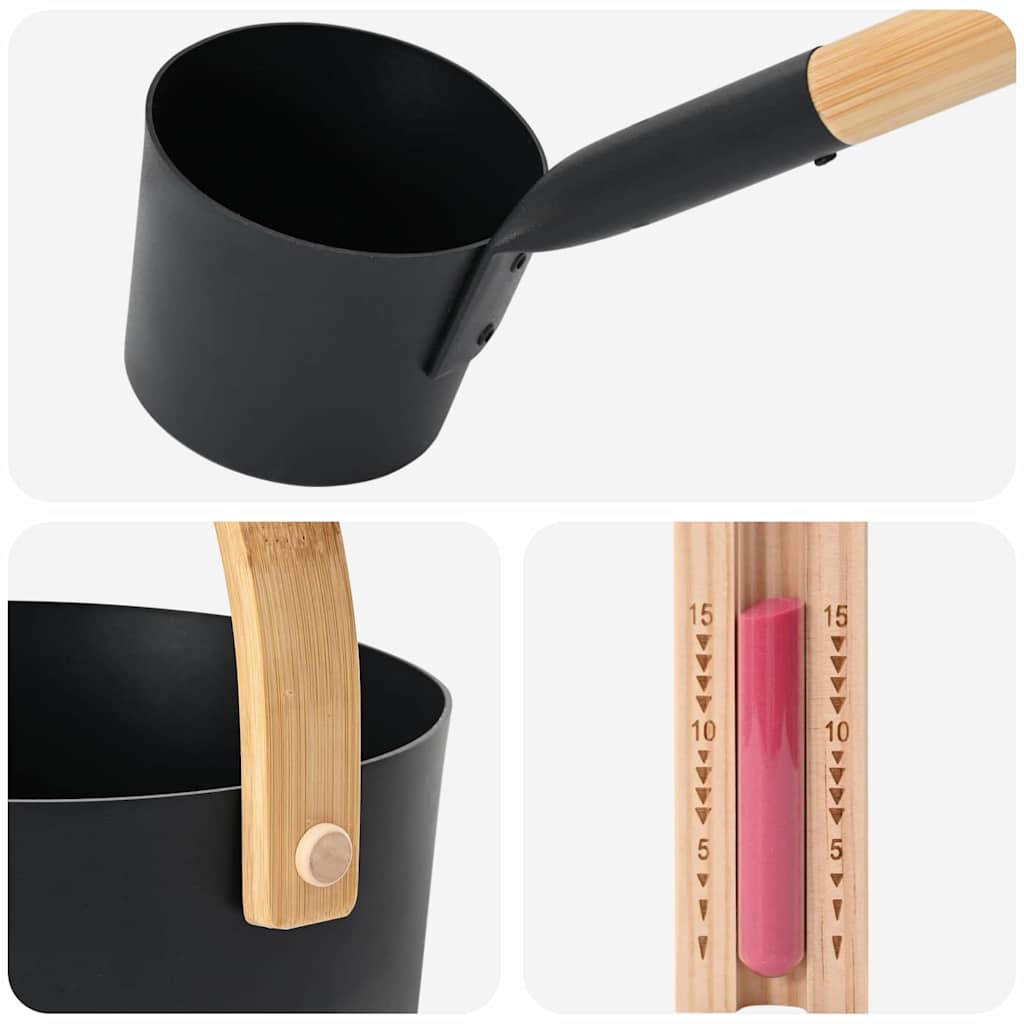 Sauna tilbehørs sæt 4 pcs Sort Aluminium og massivt fyrretræ