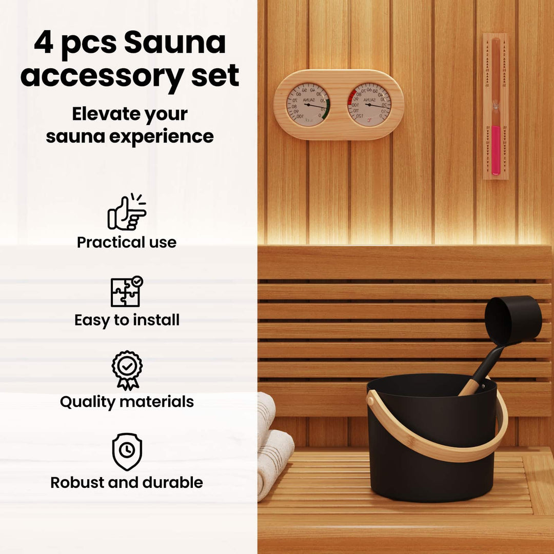 Sauna tilbehørs sæt 4 pcs Sort Aluminium og massivt fyrretræ