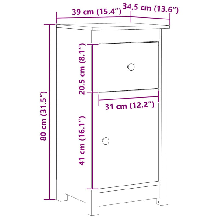 Sideboard 2 pcs Voks brun 39 x 34,5 x 80 cm Massiv fyrretræ