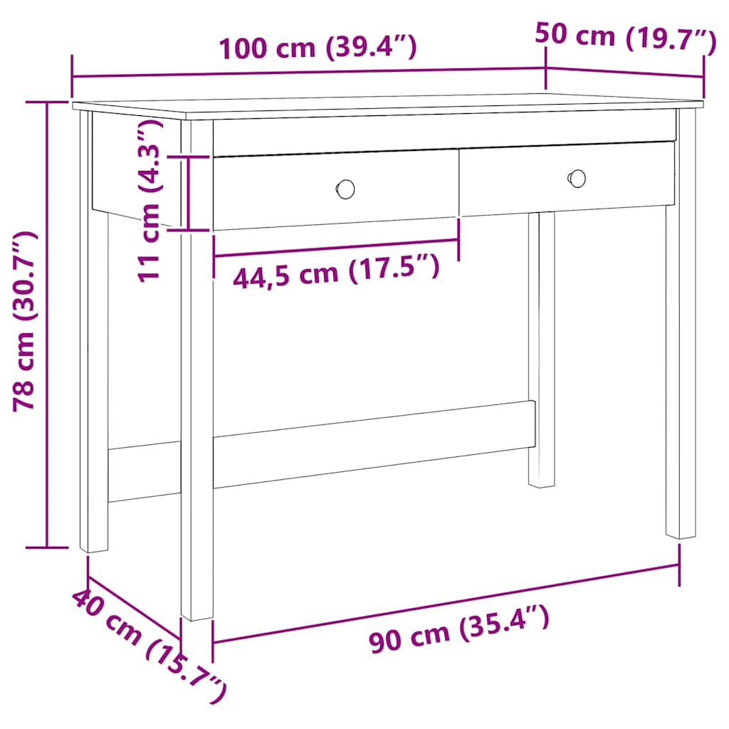 Bord med skuffe Max Brun 100 x 50 x 78 cm Massiv fyrretræ