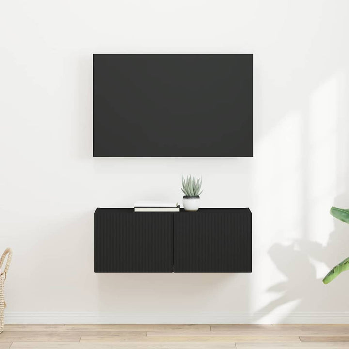 TV vægskab 2 pcs Sort 39 x 31 x 29,5 cm Konstrueret træ