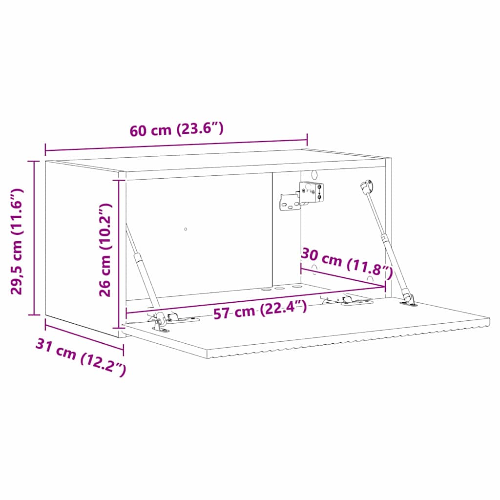 TV vægskab Gloss Hvid 60 x 31 x 29,5 cm Konstrueret træ